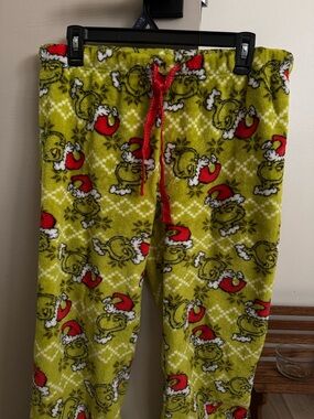Source Unknown Green and Red Grinch Fleece Pajama Bottoms